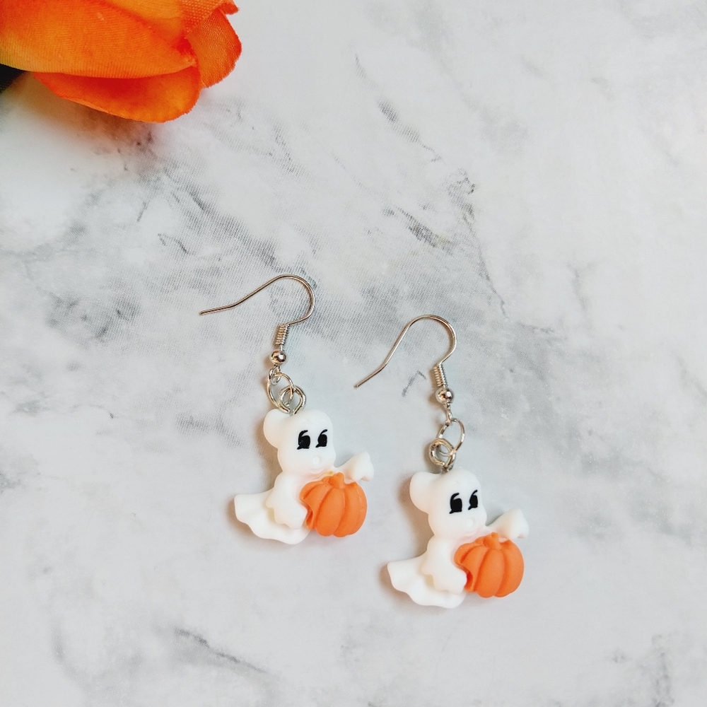 OpalGlaze Halloween Jewelry Ghost Pumpkin Earrings Dangles